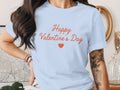 Light blue t-shirt with "Happy Valentine's Day" and a red heart.