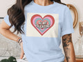 Light blue t-shirt with "Be My Valentine" text within concentric hearts.