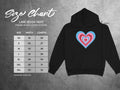 Size chart for Lane Seven 14001 premium pullover hoodie with measurements in inches.
