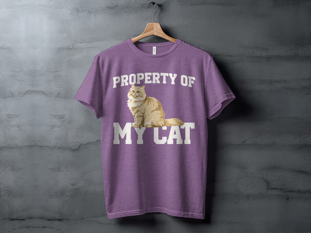 Purple t-shirt with "Property of My Cat" and a cat graphic.