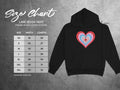 Size chart for Lane Seven 14001 premium pullover hoodie with measurements.