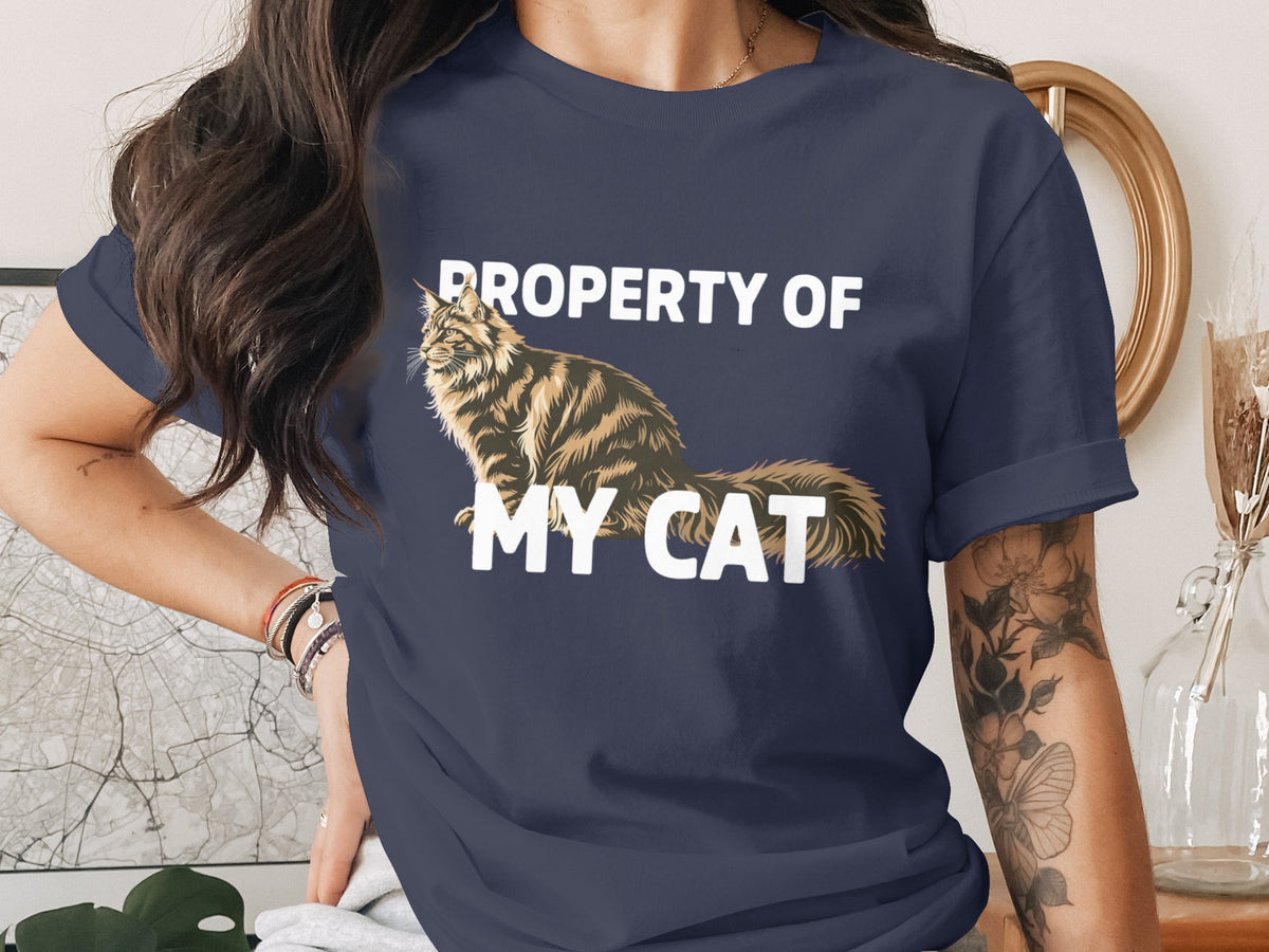 T-shirt with "PROPERTY OF MY CAT" text and a cat illustration.