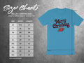 BELLA + CANVAS 3001 size chart for unisex short sleeve tees with width and length measurements.