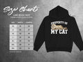 Size chart for Lane Seven 14001 premium pullover hoodie with cat graphic.