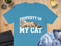 Blue t-shirt with "PROPERTY OF MY CAT" text and a Persian cat graphic.